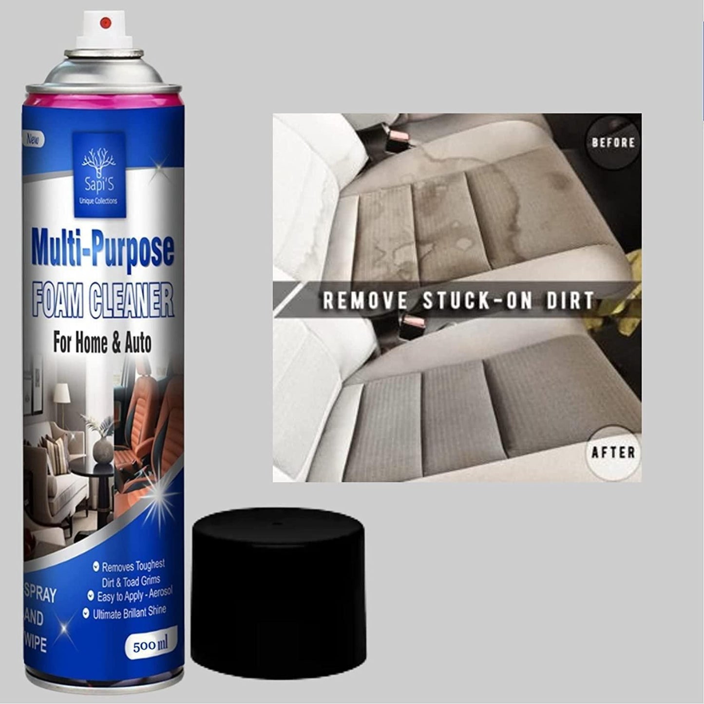 Multi-Purpose Car Interior Foaming Foam Cleaner for Home and Auto Seats, Dashboard Leather Vinyl Rubber,Doors, PU/Leather 500 ML